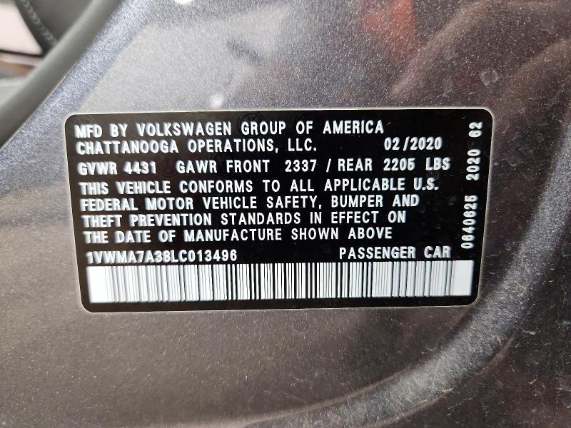 Продажа на аукционе авто 2020 Volkswagen Passat, vin: 1VWMA7A38LC013496, номер лота: 85635815