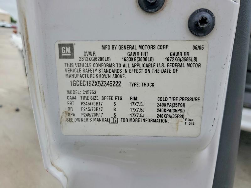2005 Chevrolet Silverado მანქანა იყიდება აუქციონზე, vin: 1GCEC19ZX5Z345222, აუქციონის ნომერი: 56577986