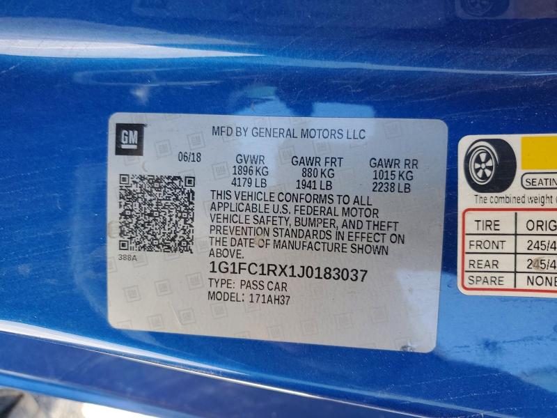 2018 Chevrolet Camaro მანქანა იყიდება აუქციონზე, vin: 1G1FC1RX1J0183037, აუქციონის ნომერი: 56867676