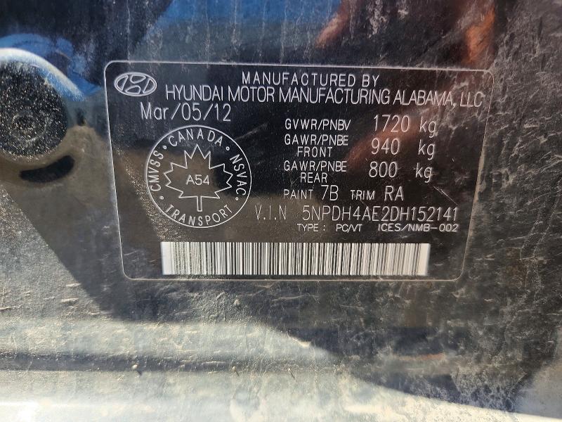 Aukcja sprzedaży 2013 Hyundai Elantra, vin: 5NPDH4AE2DH152141, numer aukcji: 56514506