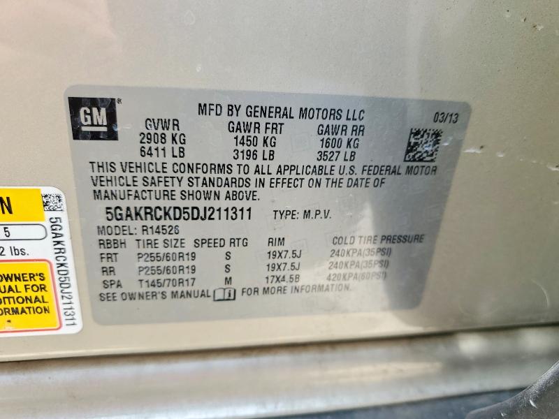 2013 Buick Enclave მანქანა იყიდება აუქციონზე, vin: 5GAKRCKD5DJ211311, აუქციონის ნომერი: 58568876