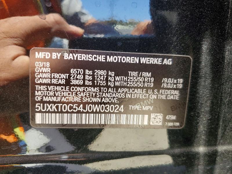58481316 :رقم المزاد ، 5UXKT0C54J0W03024 vin ، 2018 Bmw X5 مزاد بيع