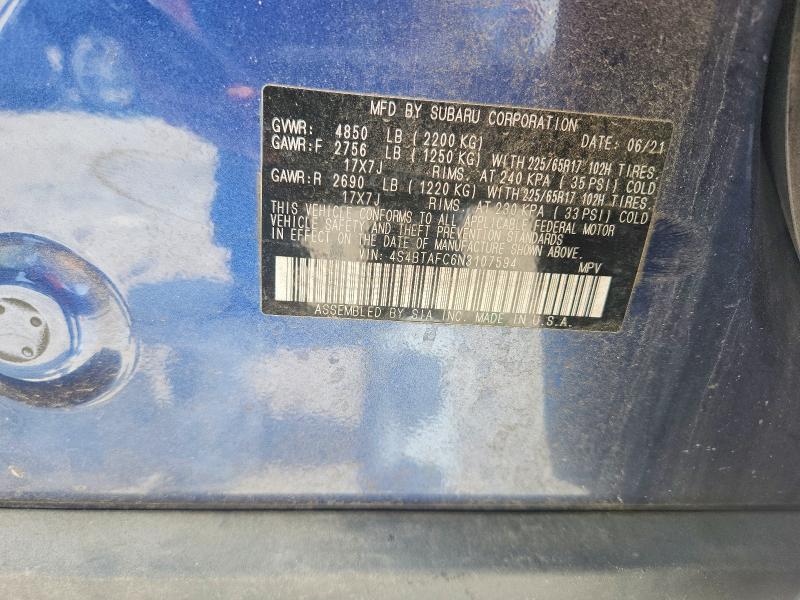 58240986 :رقم المزاد ، 4S4BTAFC6N3107594 vin ، 2022 Subaru Outback مزاد بيع
