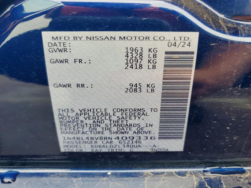 Продажа на аукционе авто 2024 Nissan Altima, vin: 1N4BL4BV8RN409336, номер лота: 85447275
