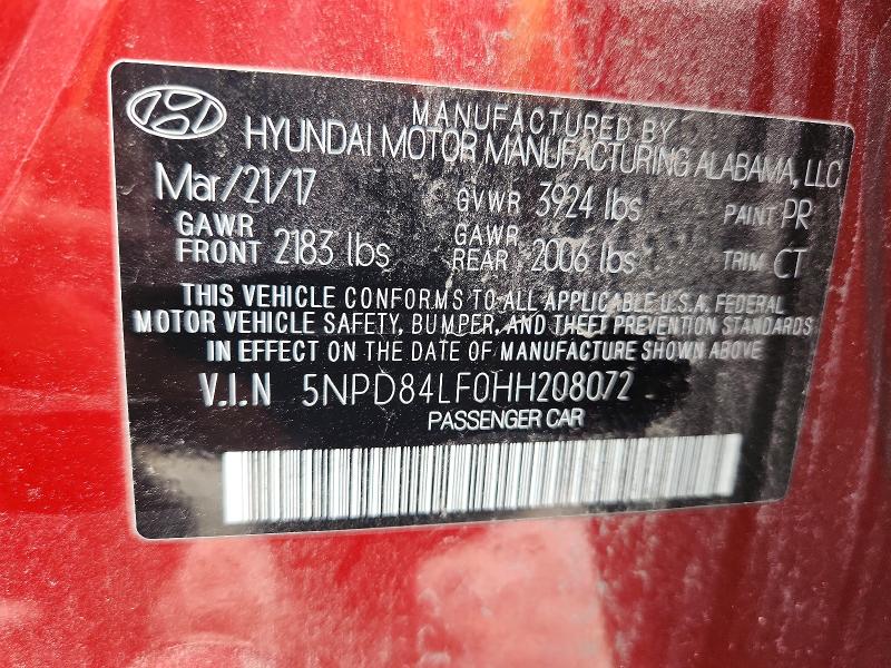 Продаж на аукціоні авто 2017 Hyundai Elantra, vin: 5NPD84LF0HH208072, номер лоту: 57934026