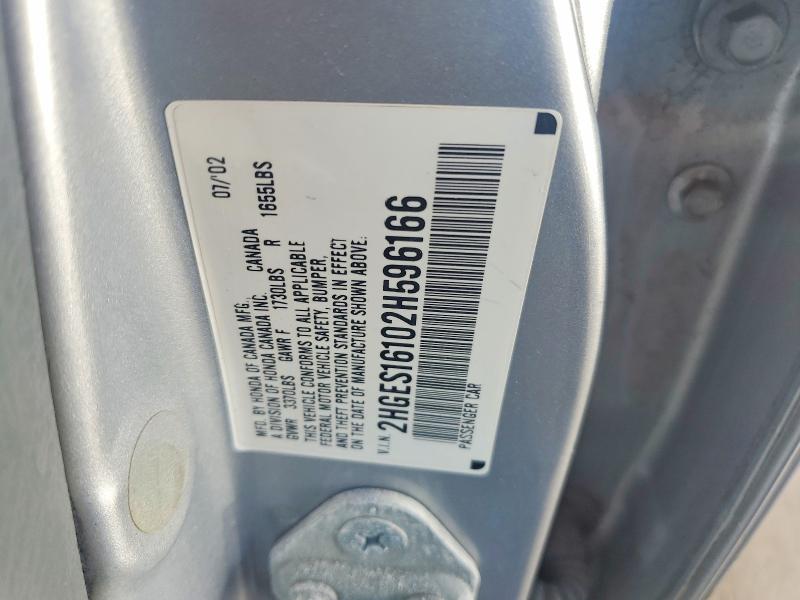 56307026 :رقم المزاد ، 2HGES16102H596166 vin ، 2002 Honda Civic مزاد بيع