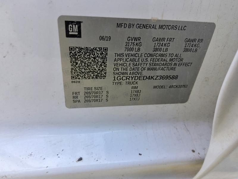 Продаж на аукціоні авто 2019 Chevrolet Silverado, vin: 1GCRYDED4KZ369588, номер лоту: 53381776