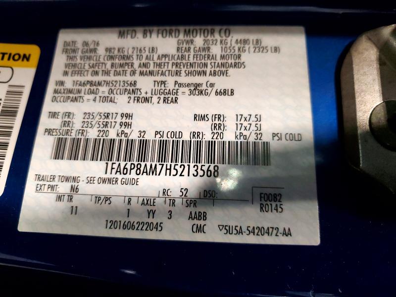 55744506 :رقم المزاد ، 1FA6P8AM7H5213568 vin ، 2017 Ford Mustang مزاد بيع