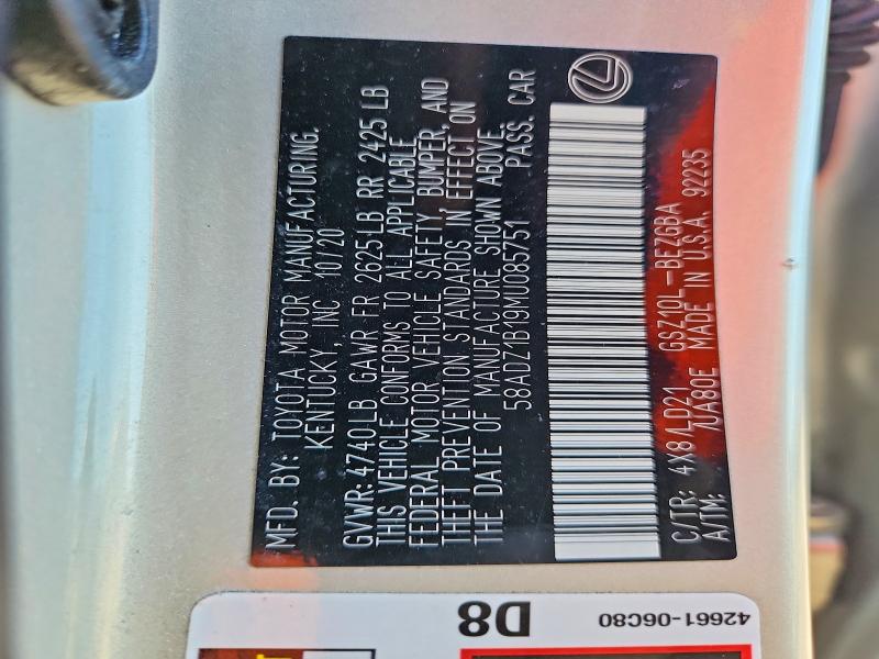 Aukcja sprzedaży 2021 Lexus Es 350, vin: 58ADZ1B19MU085751, numer aukcji: 58443566