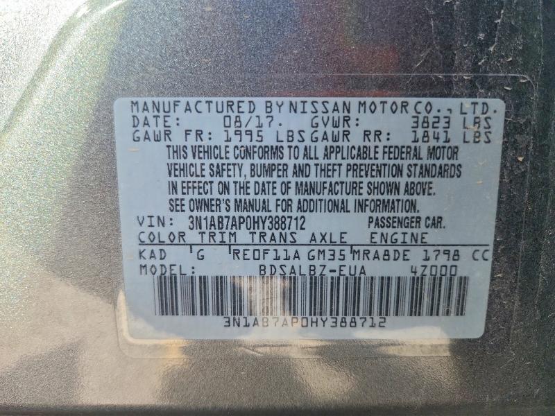 Aukcja sprzedaży 2017 Nissan Sentra, vin: 3N1AB7AP0HY388712, numer aukcji: 58322346