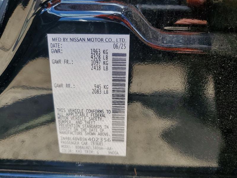 58647516 :رقم المزاد ، 1N4BL4DV8SN402356 vin ، 2025 Nissan Altima مزاد بيع