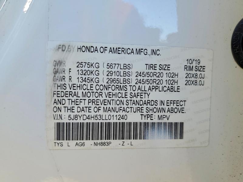 Продажа на аукционе авто 2020 Acura Mdx, vin: 5J8YD4H53LL011240, номер лота: 57165156