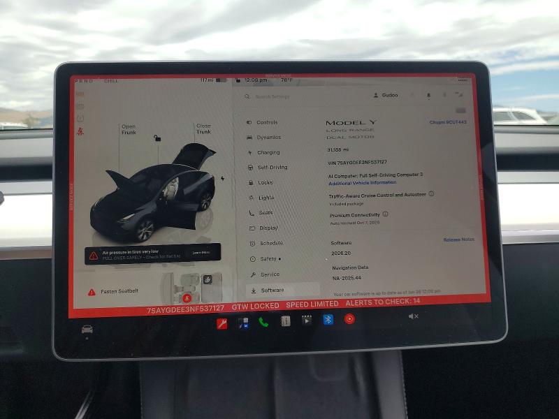 Продажа на аукционе авто 2022 Tesla Model Y, vin: 7SAYGDEE3NF537127, номер лота: 58752506