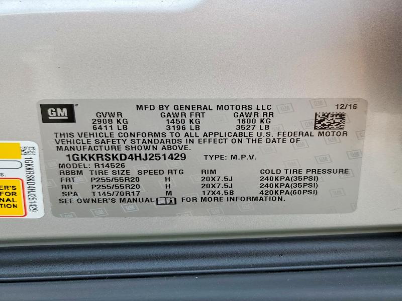 Продаж на аукціоні авто 2017 Gmc Acadia Limited, vin: 1GKKRSKD4HJ251429, номер лоту: 56186406