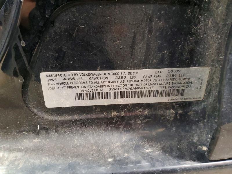 57737556 :رقم المزاد ، 3VWRX7AJ6AM041537 vin ، 2010 Volkswagen Jetta مزاد بيع