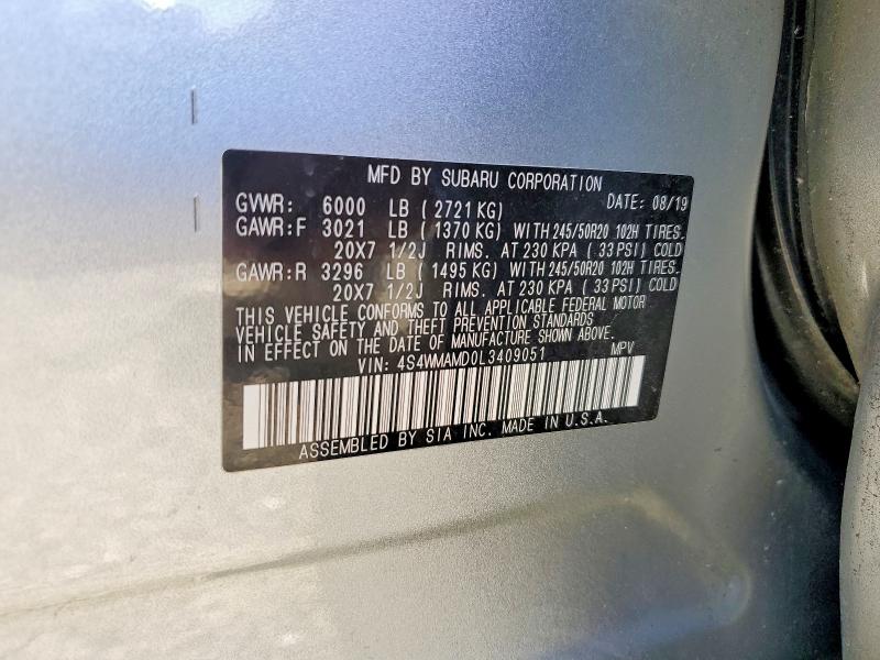 58485806 :رقم المزاد ، 4S4WMAMD0L3409051 vin ، 2020 Subaru Ascent مزاد بيع