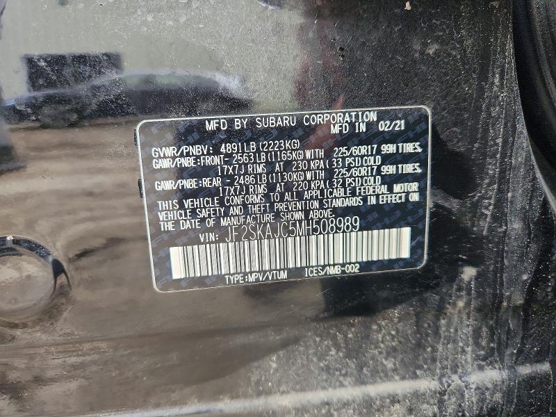 Продаж на аукціоні авто 2021 Subaru Forester, vin: JF2SKAJC5MH508989, номер лоту: 56331026