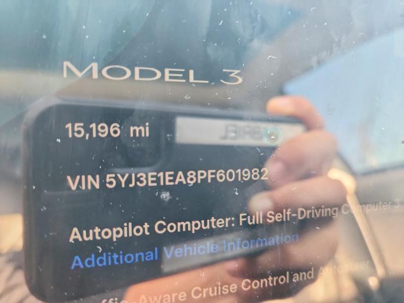 2023 Tesla Model 3 მანქანა იყიდება აუქციონზე, vin: 5YJ3E1EA8PF601982, აუქციონის ნომერი: 56371426