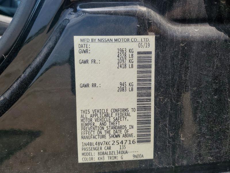 Aukcja sprzedaży 2019 Nissan Altima, vin: 1N4BL4BV7KC254716, numer aukcji: 58383266