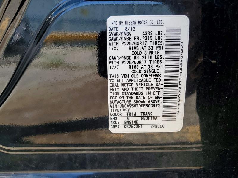 59201196 :رقم المزاد ، JN8AS5MT0DW503972 vin ، 2013 Nissan Rogue مزاد بيع