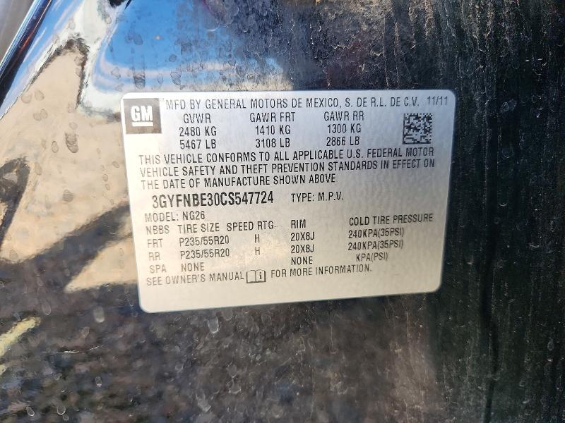 58136446 :رقم المزاد ، 3GYFNBE30CS547724 vin ، 2012 Cadillac Srx مزاد بيع