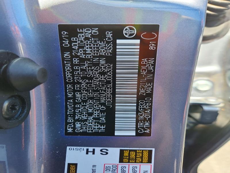 55826396 :رقم المزاد ، JTDEBRBE6LJ006302 vin ، 2020 Toyota Corolla مزاد بيع