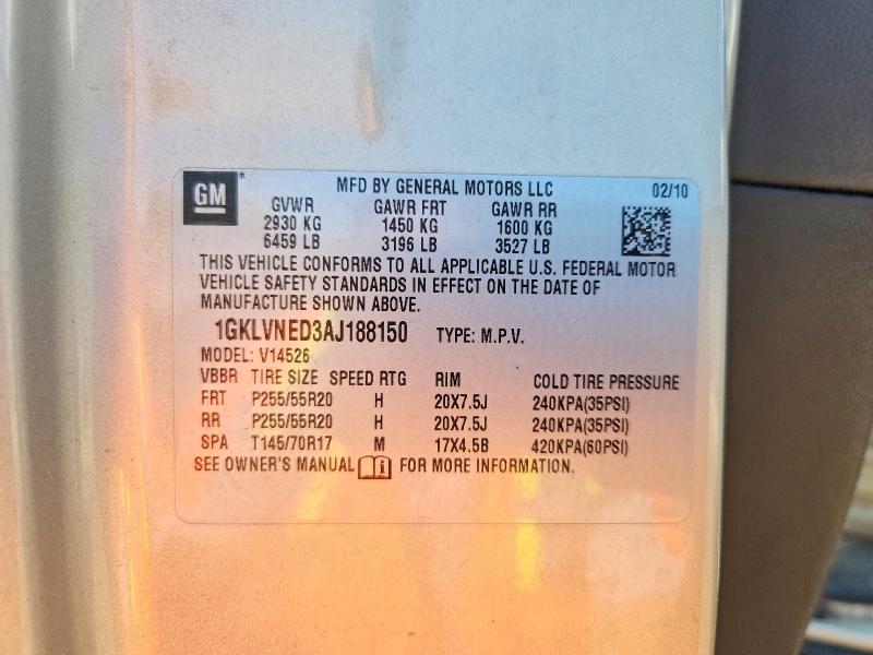 2010 Gmc Acadia მანქანა იყიდება აუქციონზე, vin: 1GKLVNED3AJ188150, აუქციონის ნომერი: 55575786