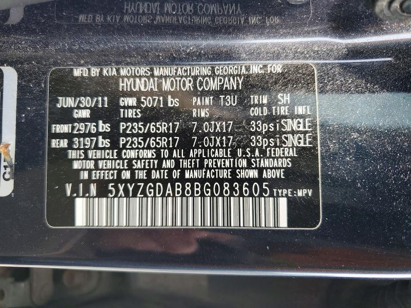 Aukcja sprzedaży 2011 Hyundai Santa Fe, vin: 5XYZGDAB8BG083605, numer aukcji: 58711866