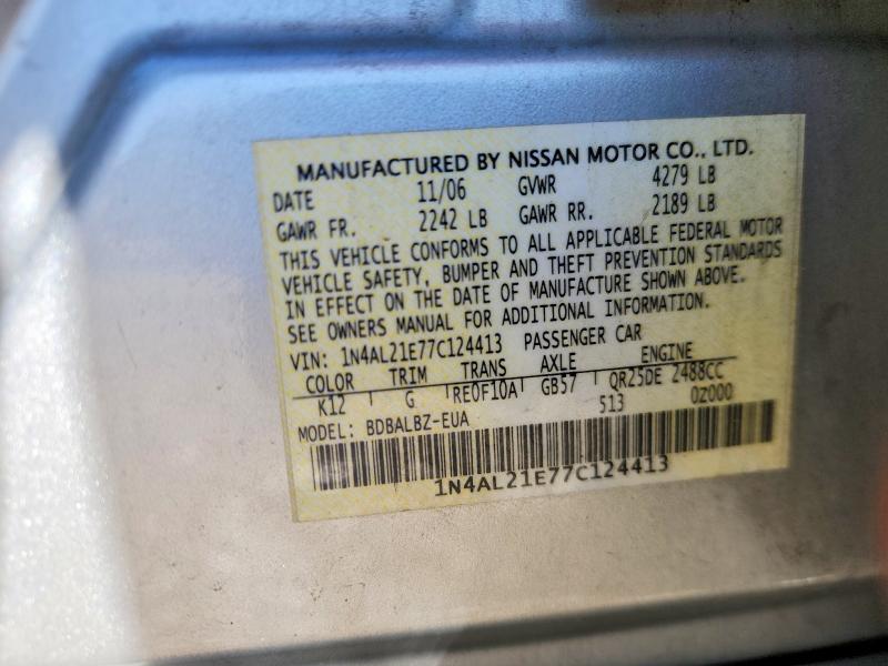 Aukcja sprzedaży 2007 Nissan Altima, vin: 1N4AL21E77C124413, numer aukcji: 56824726