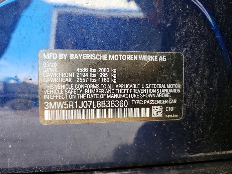 Продажа на аукционе авто 2020 Bmw 330i, vin: 3MW5R1J07L8B36360, номер лота: 56742076