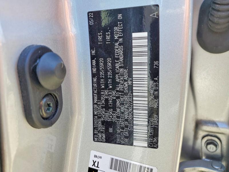 Aukcja sprzedaży 2022 Toyota Highlander, vin: 5TDJZRBH2NS223033, numer aukcji: 58153086