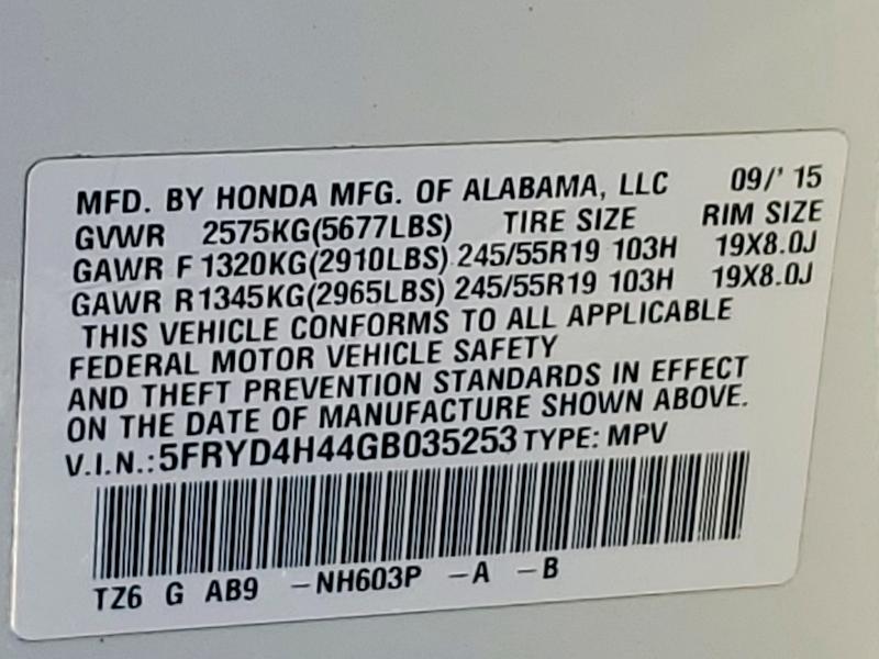 59141186 :رقم المزاد ، 5FRYD4H44GB035253 vin ، 2016 Acura Mdx مزاد بيع