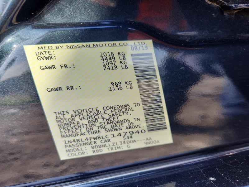 56884626 :رقم المزاد ، 1N4BL4FW8LC147940 vin ، 2020 Nissan Altima مزاد بيع