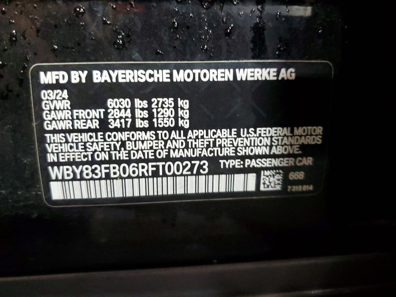 56642996 :رقم المزاد ، WBY83FB06RFT00273 vin ، 2024 Bmw I4 مزاد بيع