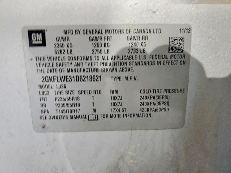 2013 Gmc Terrain მანქანა იყიდება აუქციონზე, vin: 2GKFLWE31D6218621, აუქციონის ნომერი: 58080536