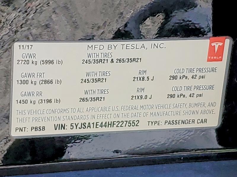 57350606 :رقم المزاد ، 5YJSA1E44HF227552 vin ، 2017 Tesla Model S مزاد بيع