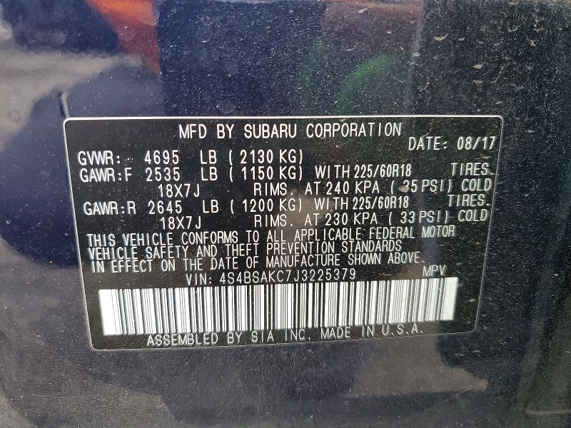 Aukcja sprzedaży 2018 Subaru Outback, vin: 4S4BSAKC7J3225379, numer aukcji: 57273996