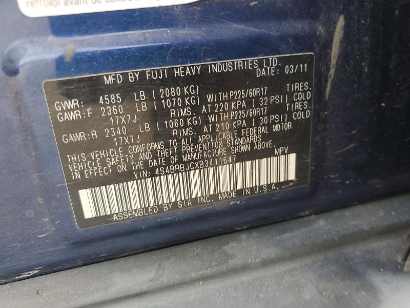 2011 Subaru Outback მანქანა იყიდება აუქციონზე, vin: 4S4BRBJCXB3411647, აუქციონის ნომერი: 57828796
