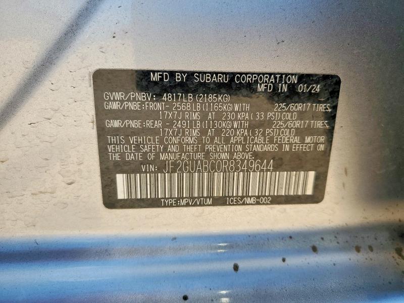 Aukcja sprzedaży 2024 Subaru Crosstrek, vin: JF2GUABC0R8349644, numer aukcji: 57884626