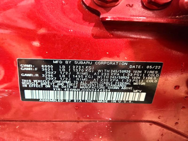 Продажа на аукционе авто 2022 Subaru Ascent, vin: 4S4WMAJDXN3444994, номер лота: 57374336