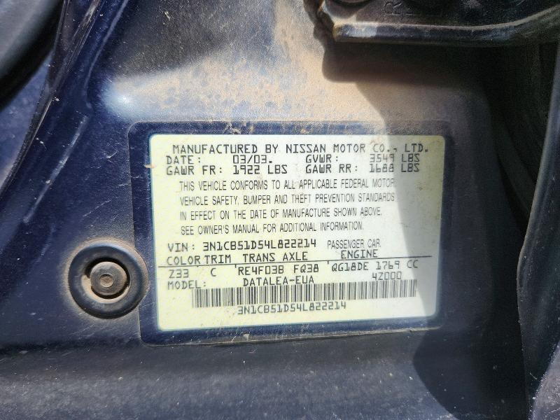 2004 Nissan Sentra მანქანა იყიდება აუქციონზე, vin: 3N1CB51D54L822214, აუქციონის ნომერი: 58050616