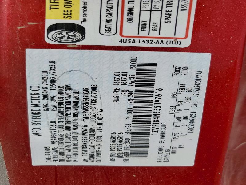 57599916 :رقم المزاد ، 1ZVFT84N555197616 vin ، 2005 Ford Mustang مزاد بيع