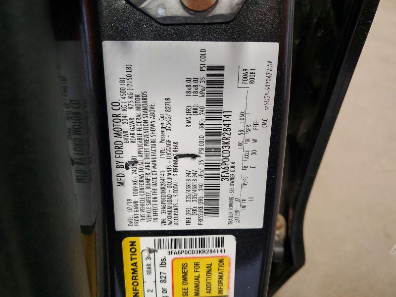 2019 Ford Fusion მანქანა იყიდება აუქციონზე, vin: 3FA6P0CD3KR284141, აუქციონის ნომერი: 57165796
