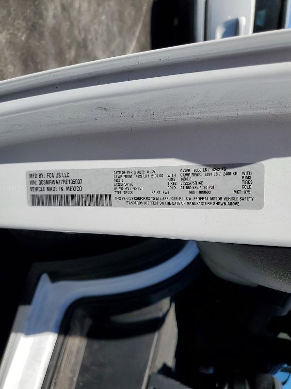 Продажа на аукционе авто 2024 Ram Promaster 3500, vin: 3C6MRWAZ7RE105007, номер лота: 54894826