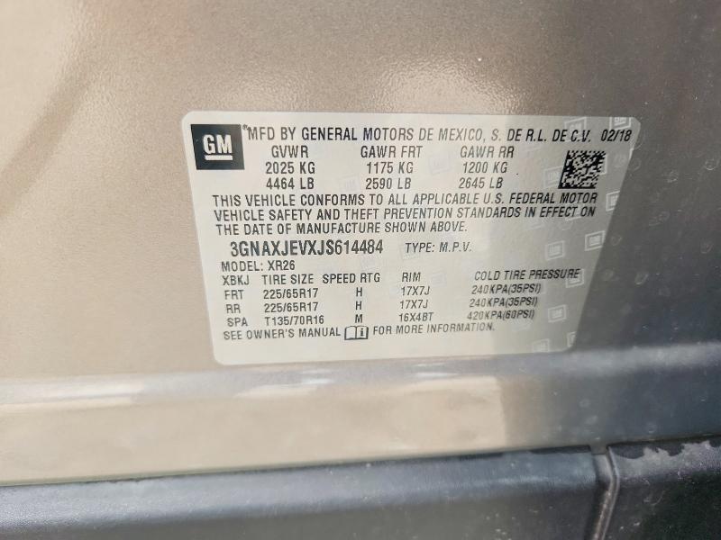 2018 Chevrolet Equinox მანქანა იყიდება აუქციონზე, vin: 3GNAXJEVXJS614484, აუქციონის ნომერი: 55603296