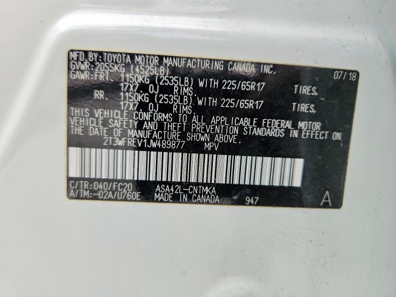 2018 Toyota Rav4 მანქანა იყიდება აუქციონზე, vin: 2T3WFREV1JW489877, აუქციონის ნომერი: 57347496