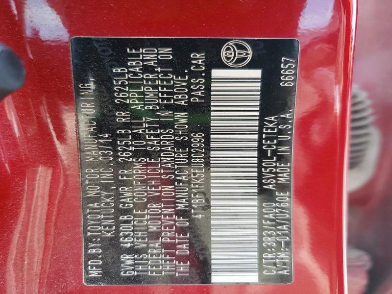 55507636 :رقم المزاد ، 4T1BF1FK5EU802996 vin ، 2014 Toyota Camry مزاد بيع