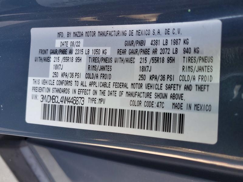 56458726 :رقم المزاد ، 3MVDMBCL4NM446873 vin ، 2022 Mazda Cx-30 مزاد بيع