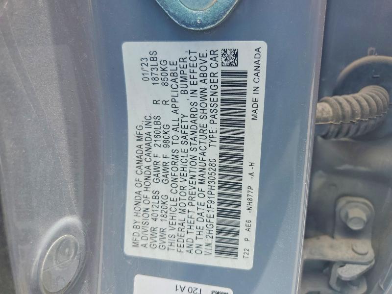 57236216 :رقم المزاد ، 2HGFE1F91PH305280 vin ، 2023 Honda Civic مزاد بيع