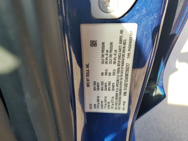 Aukcja sprzedaży 2022 Tesla Model 3, vin: 5YJ3E1EAXNF288317, numer aukcji: 57080726